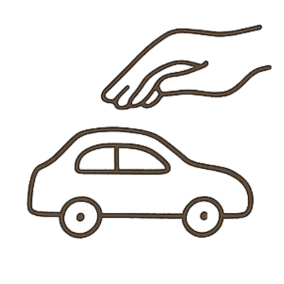 Ícono de auto y una mano, haciendo referencia a retiro